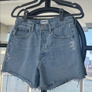 Agolde Light Wash Distressed Raw-Hem Denim Shorts